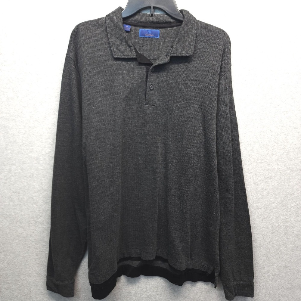 David Donahue Polo Shirt Mens XL Cotton Pullover Herringbone Long Sleeve